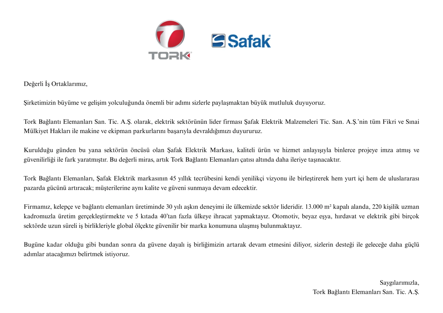 Tork Şafak Duyurusu