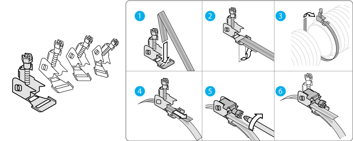 Diagrama de Aplicación de Clip de Abrazadera de Amarra 9mm